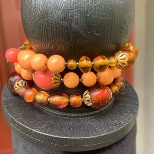 Boho Glam Brown, Orange, and Peach Beaded Wrap Bracelet